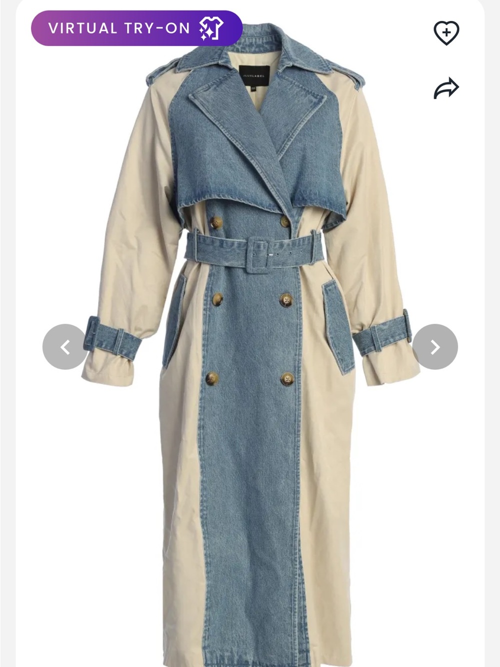Jluxlabel Light Wash Denim Leighton Belted Contrast Coat NWT M/L